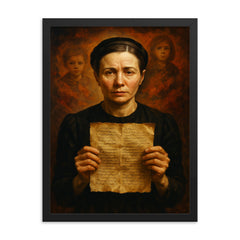 Irena Sendler with hidden child lists framed print on a plain backdrop in size 18"x24".