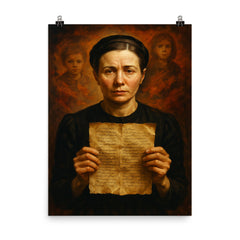 Irena Sendler with hidden child lists poster on a plain backdrop in size 8"x10".