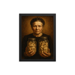Irena Sendler with hidden names in jars framed print on a plain backdrop in size 12"x16".