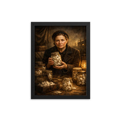 Irena Sendler with hidden names in jars framed print on a plain backdrop in size 12"x16".