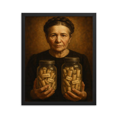 Irena Sendler with hidden names in jars framed print on a plain backdrop in size 16"x20".