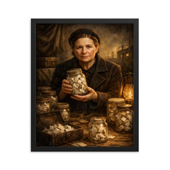 Irena Sendler with hidden names in jars framed print on a plain backdrop in size 16"x20".