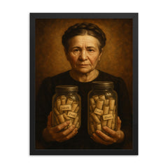 Irena Sendler with hidden names in jars framed print on a plain backdrop in size 18"x24".