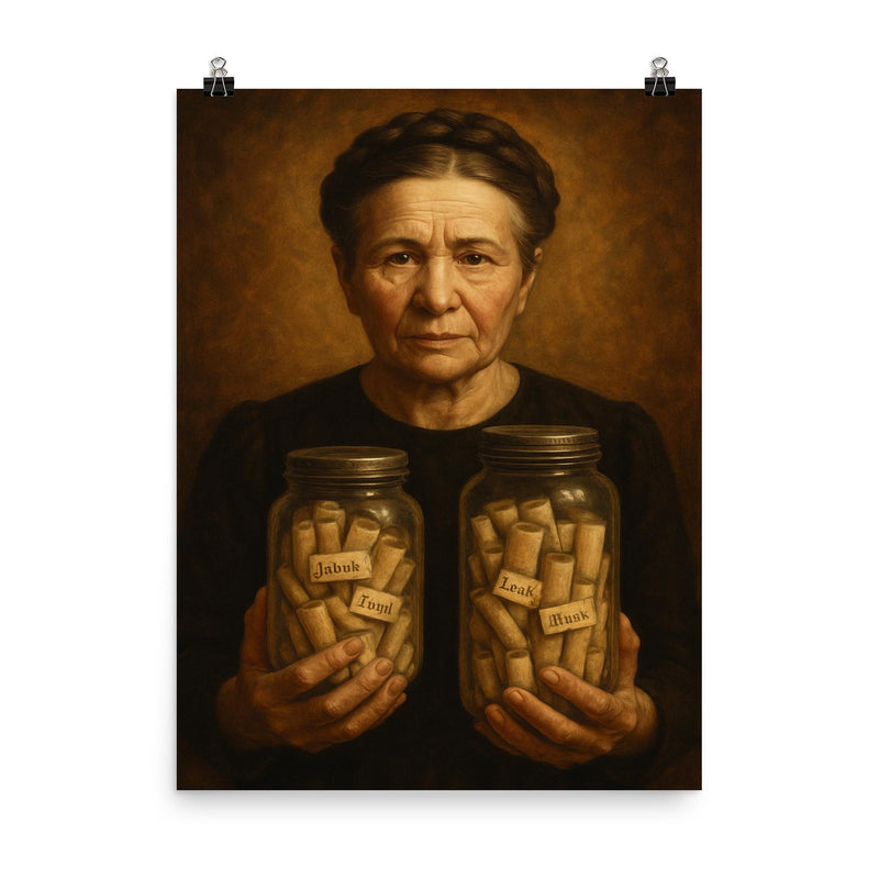 Irena Sendler with hidden names in jars poster on a plain backdrop in size 8