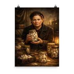 Irena Sendler with hidden names in jars poster on a plain backdrop in size 8"x10".