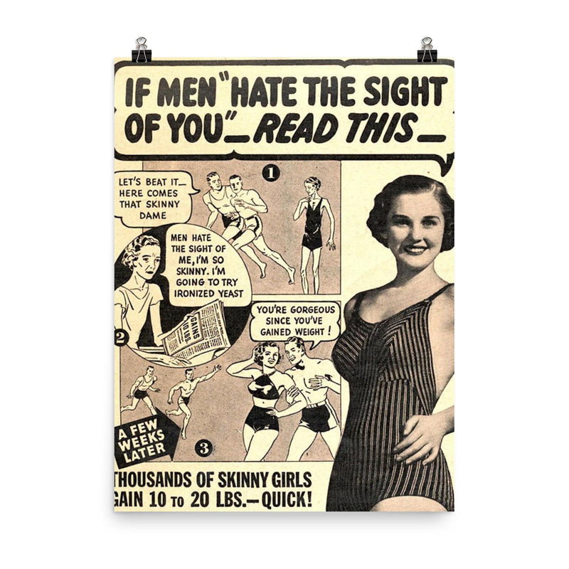 Ironized Yeast Advertisement for Weight Gain, 1930s poster on a plain backdrop in size 8