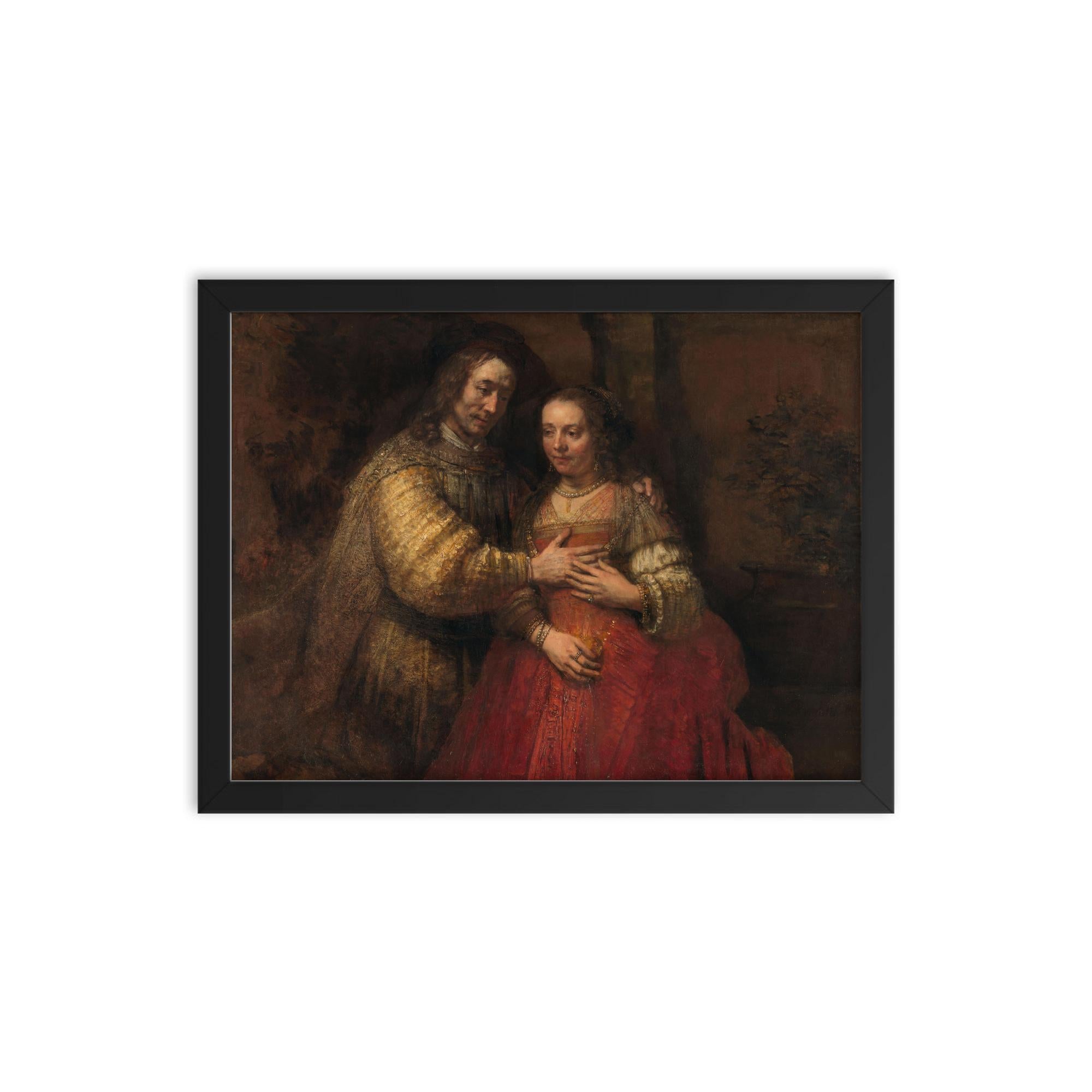 Isaac and Rebecca, Known as ‘The Jewish Bride’ by Rembrandt van Rijn framed print on a plain backdrop in size 12"x16".
