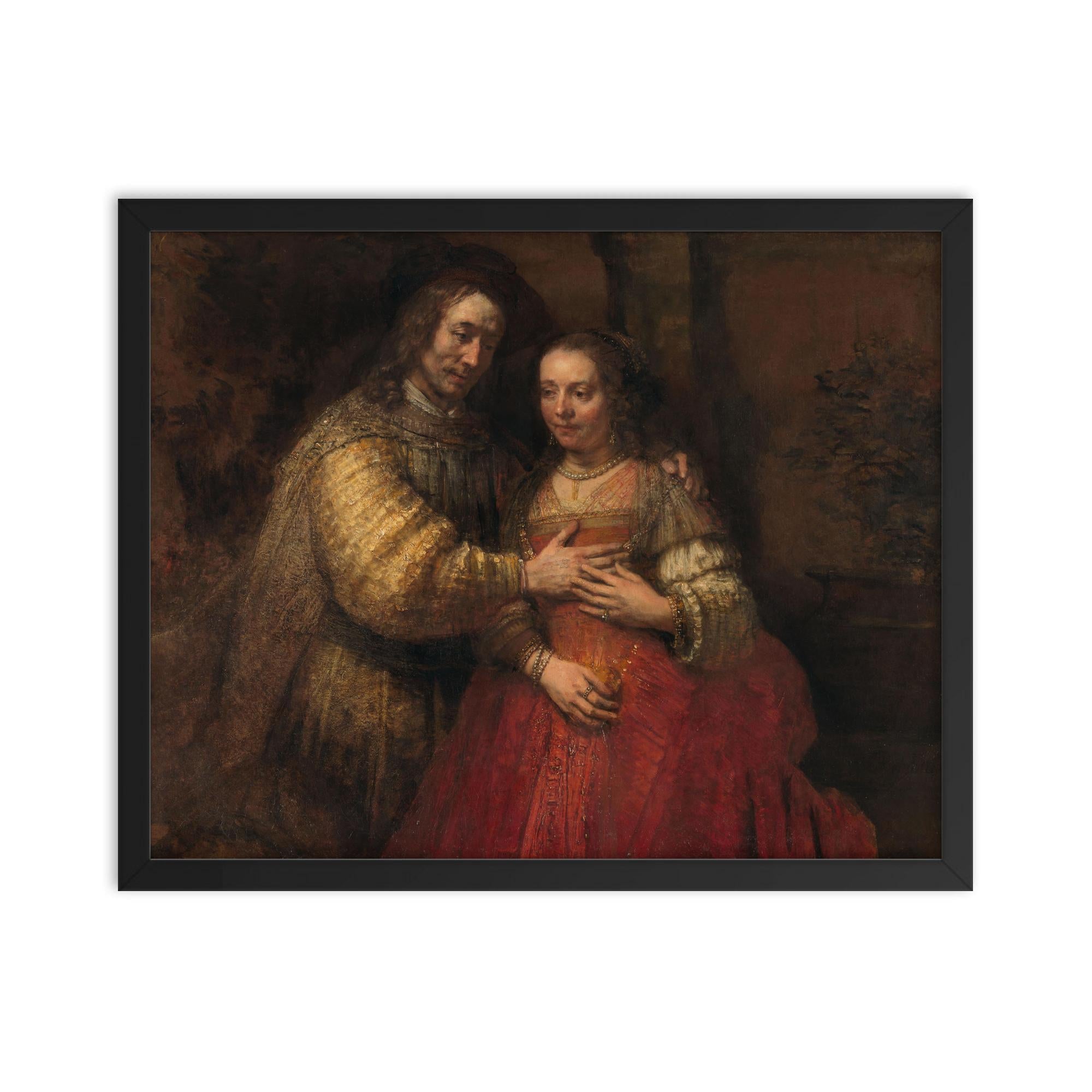 Isaac and Rebecca, Known as ‘The Jewish Bride’ by Rembrandt van Rijn framed print on a plain backdrop in size 16"x20".