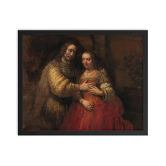 Isaac and Rebecca, Known as ‘The Jewish Bride’ by Rembrandt van Rijn framed print on a plain backdrop in size 16"x20".