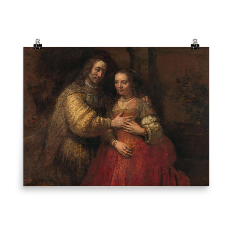 Isaac and Rebecca, Known as ‘The Jewish Bride’ by Rembrandt van Rijn poster on a plain backdrop in size 8
