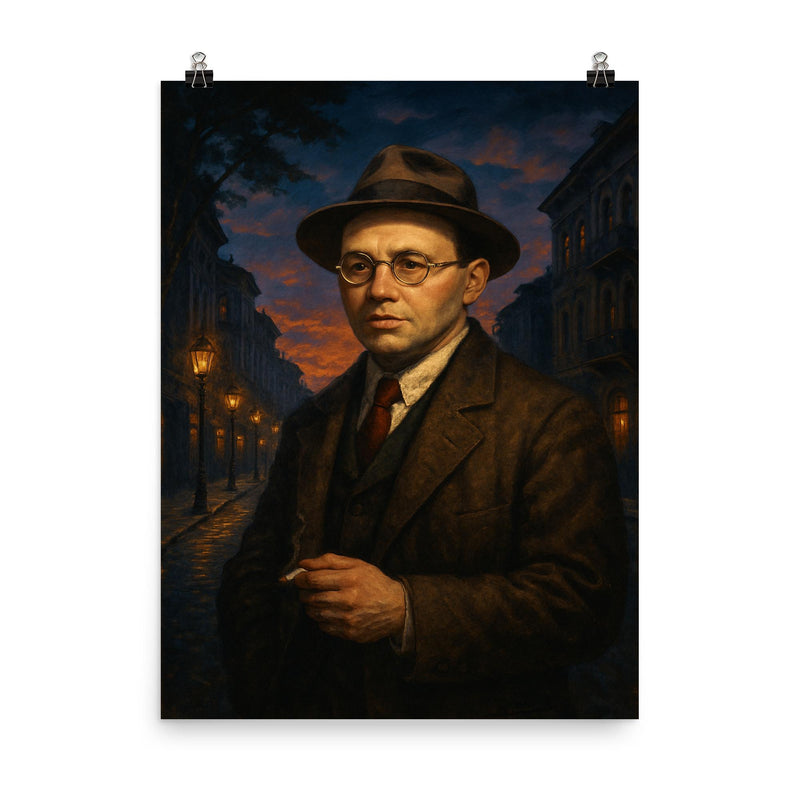 Isaac Babel in Odessa twilight poster on a plain backdrop in size 8