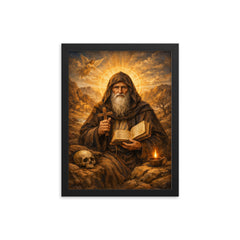 Isaac the Syrian solitary desert saint framed print on a plain backdrop in size 12"x16".
