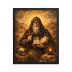 Isaac the Syrian solitary desert saint framed print on a plain backdrop in size 16"x20".