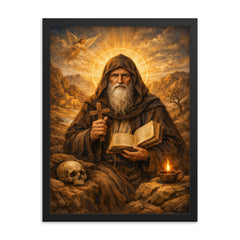 Isaac the Syrian solitary desert saint framed print on a plain backdrop in size 18"x24".