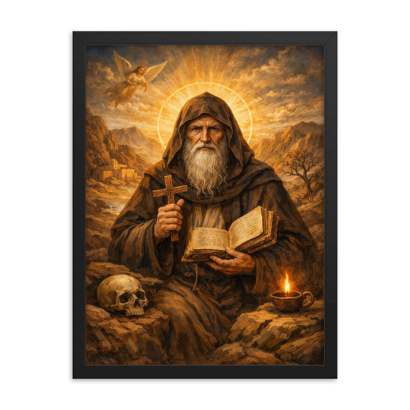 Isaac the Syrian solitary desert saint framed print on a plain backdrop in size 18
