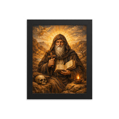 Isaac the Syrian solitary desert saint framed print on a plain backdrop in size 8"x10".