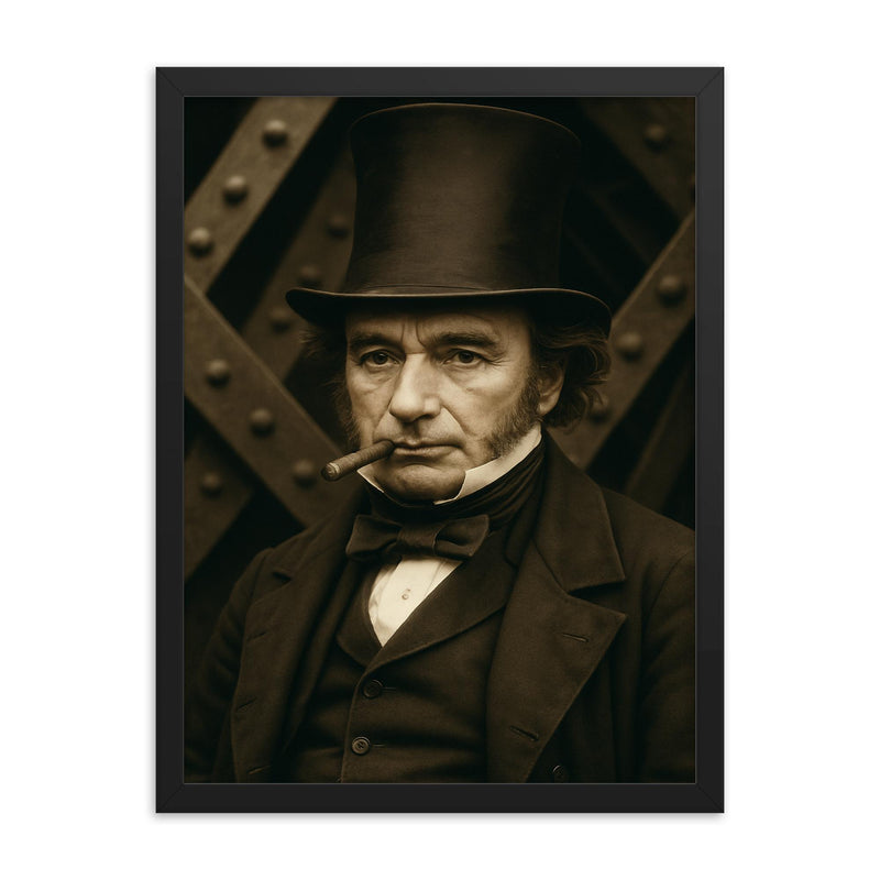 Isambard Kingdom Brunel portrait framed print on a plain backdrop in size 18