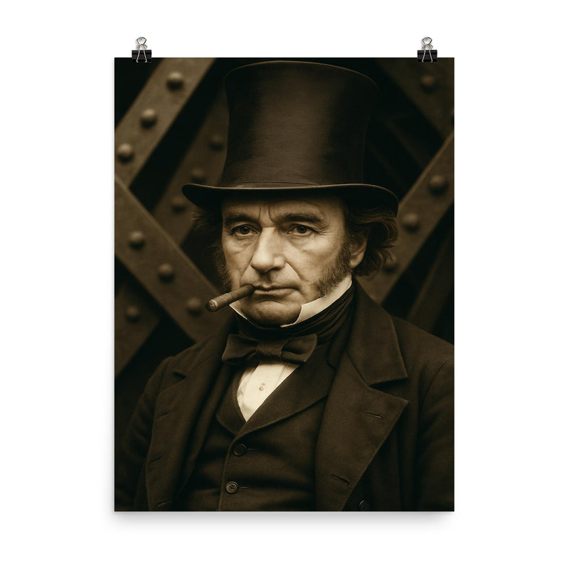 Isambard Kingdom Brunel portrait poster on a plain backdrop in size 8