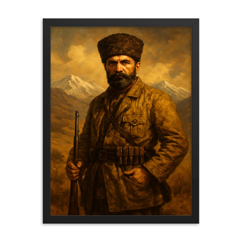 Ismail Enver Pasha in Central Asian exile framed print on a plain backdrop in size 18