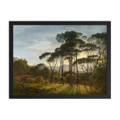 Italian Landscape with Umbrella Pines by Hendrik Voogd framed print on a plain backdrop in size 18"x24".