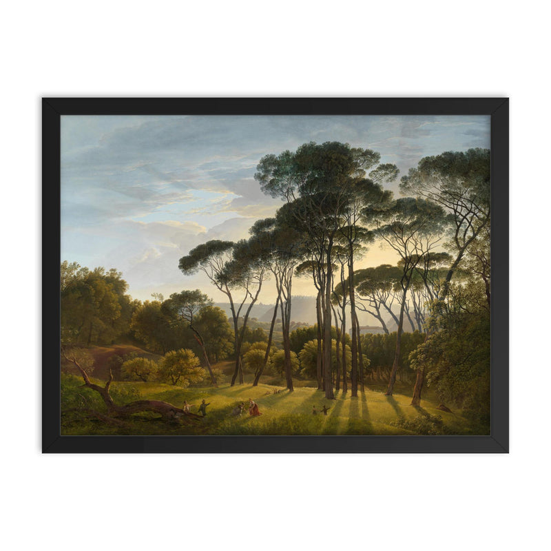 Italian Landscape with Umbrella Pines by Hendrik Voogd framed print on a plain backdrop in size 18