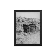 Italian Soldier with His Dog in a Ukrainian Outpost, 1942 framed print on a plain backdrop in size 12"x16".