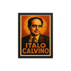 Italo Calvino framed print on a plain backdrop in size 12"x16".