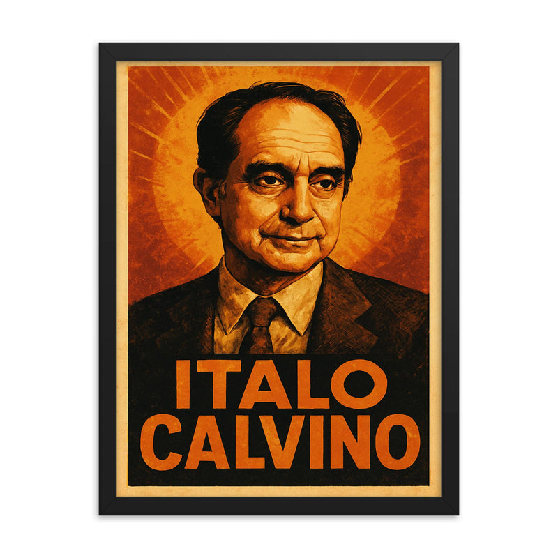 Italo Calvino framed print on a plain backdrop in size 18