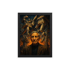 Ivan Illich beneath shattered institutional architecture framed print on a plain backdrop in size 12"x16".