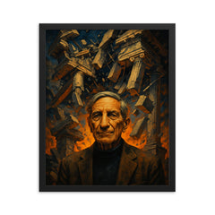 Ivan Illich beneath shattered institutional architecture framed print on a plain backdrop in size 16"x20".