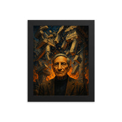 Ivan Illich beneath shattered institutional architecture framed print on a plain backdrop in size 8"x10".