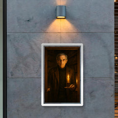 Ivan Illich in candlelit library doorway poster 2