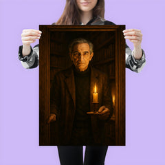 Ivan Illich in candlelit library doorway poster 3