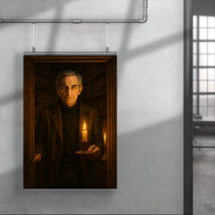 Ivan Illich in candlelit library doorway poster 4