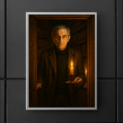 Ivan Illich in candlelit library doorway poster 5