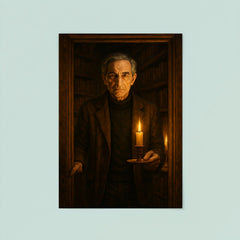 Ivan Illich in candlelit library doorway poster 8