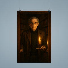 Ivan Illich in candlelit library doorway poster 9