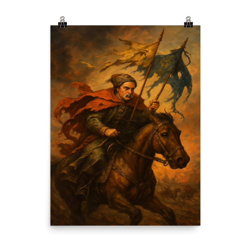 Ivan Mazepa fleeing with torn standards poster on a plain backdrop in size 8