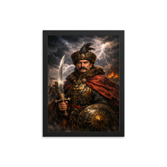 Ivan Mazepa stormlit Cossack hetman portrait framed print on a plain backdrop in size 12"x16".