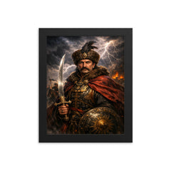 Ivan Mazepa stormlit Cossack hetman portrait framed print on a plain backdrop in size 8"x10".