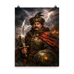 Ivan Mazepa stormlit Cossack hetman portrait poster on a plain backdrop in size 8"x10".