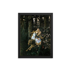 Ivan Tsarevich Riding the Gray Wolf by Viktor Vasnetsov, 1889 framed print on a plain backdrop in size 12"x16".
