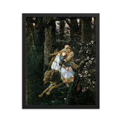 Ivan Tsarevich Riding the Gray Wolf by Viktor Vasnetsov, 1889 framed print on a plain backdrop in size 16"x20".