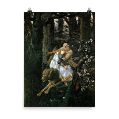 Ivan Tsarevich Riding the Gray Wolf by Viktor Vasnetsov, 1889 poster on a plain backdrop in size 8"x10".
