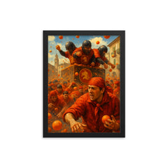 Ivrea Battle of the Oranges Italy framed print on a plain backdrop in size 12"x16".