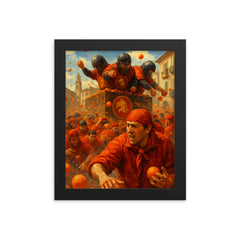 Ivrea Battle of the Oranges Italy framed print on a plain backdrop in size 8"x10".