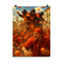 Ivrea Battle of the Oranges Italy poster on a plain backdrop in size 8"x10".