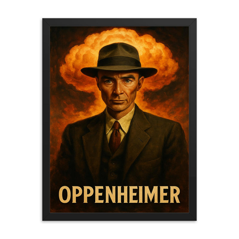 J Robert Oppenheimer framed print on a plain backdrop in size 18