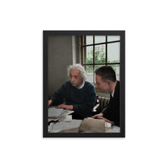 J. Robert Oppenheimer and Albert Einstein, 1947 framed print on a plain backdrop in size 12"x16".