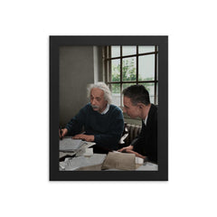 J. Robert Oppenheimer and Albert Einstein, 1947 framed print on a plain backdrop in size 8"x10".